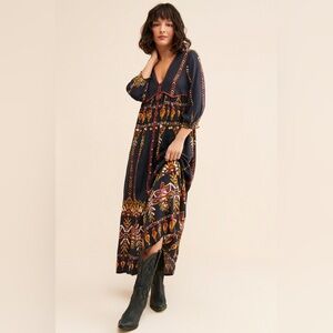 Free People Charcoal Dress with Vibrant Embroidery